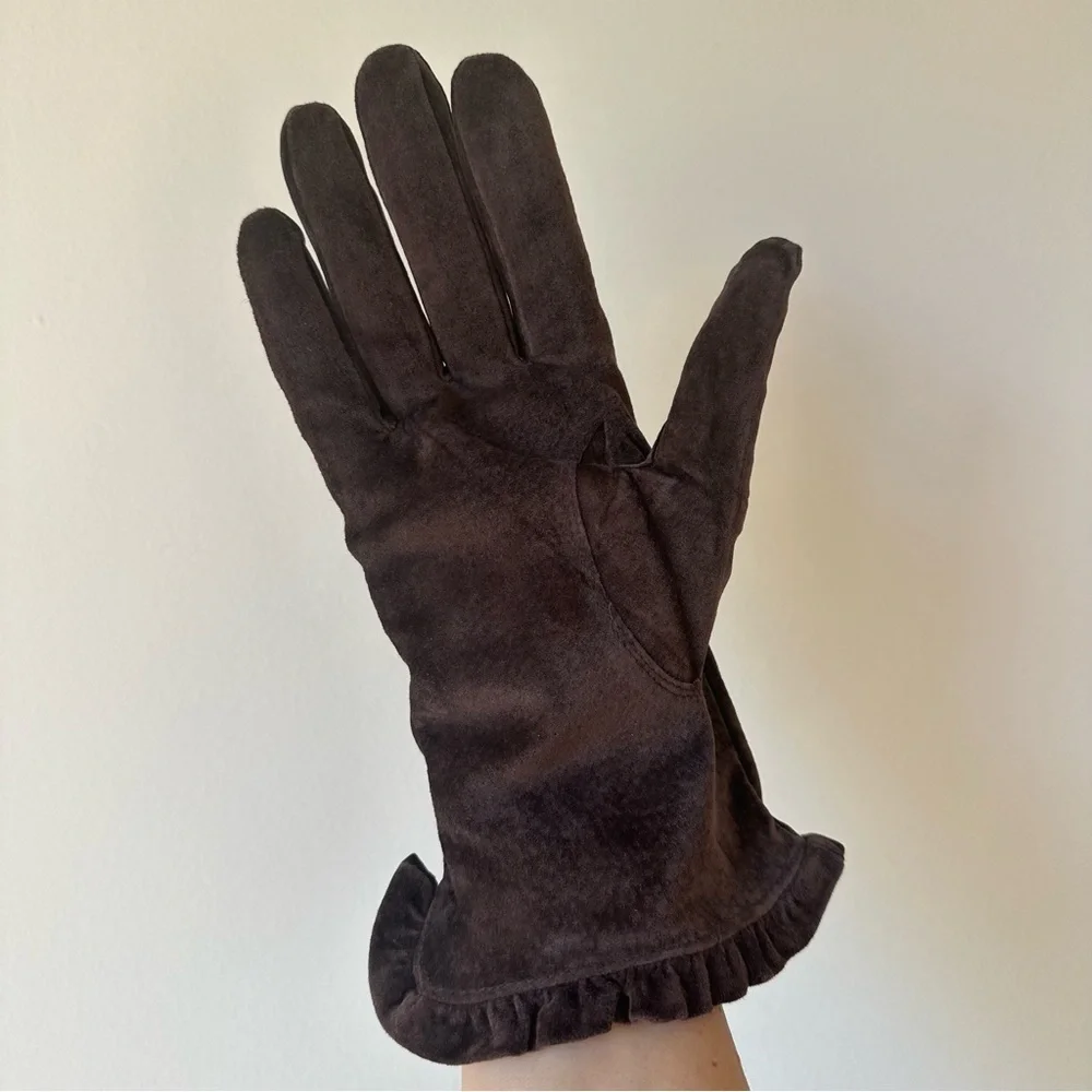 Vintage Brown Suede Leather Gloves L